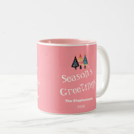 Niedlich Retro Weihnachtsbäume Rosa Feiertag Zweifarbige Tasse