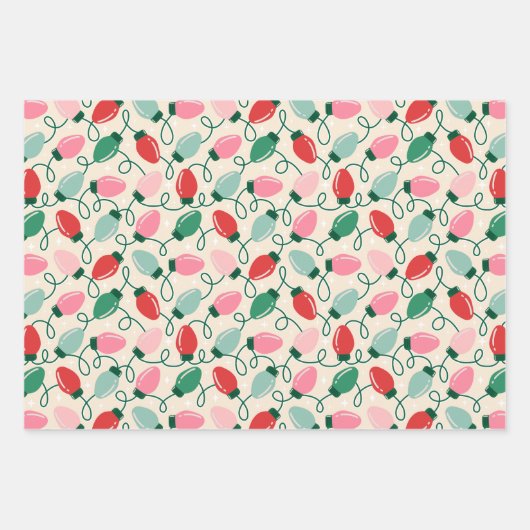 Niedlich Retro Weihnachtsbeleuchtung Geschenkpapier Set (Vorderseite 3)