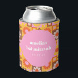Niedlich Retroflor Rosa Orange Bat Mitzvah Custom Dosenkühler<br><div class="desc">Niedlich Retro Groovy Blütenrosa Orange Bat Mitzvah Custom Can Cooler</div>