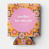 Niedlich Retroflor Rosa Orange Bat Mitzvah Custom Dosenkühler (Vorderseite)