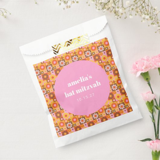 Niedlich Retroflor Rosa Orange Bat Mitzvah Custom Geschenktütchen (Versiegelt)
