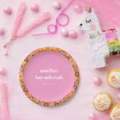 Niedlich Retroflor Rosa Orange Bat Mitzvah Custom Pappteller (Party)