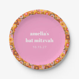 Niedlich Retroflor Rosa Orange Bat Mitzvah Custom Pappteller