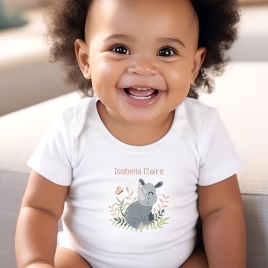 Niedlich Rhino Boho Name Monogram Girl Baby Strampler