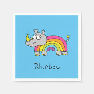 Niedlich Rhino Rainbow Rhinoceros Kinder Cartoon Serviette