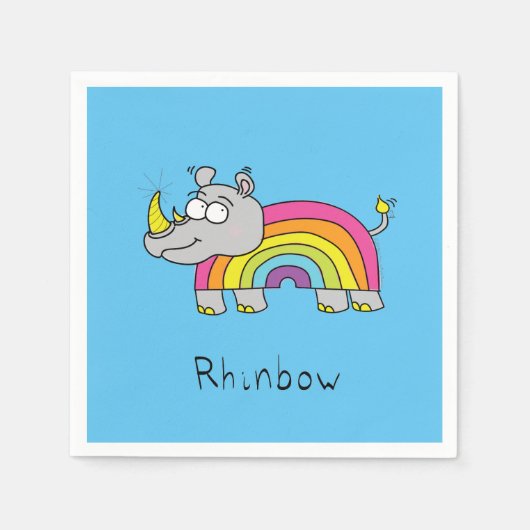 Niedlich Rhino Rainbow Rhinoceros Kinder Cartoon Serviette (Vorderseite)