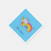 Niedlich Rhino Rainbow Rhinoceros Kinder Cartoon Serviette (Ecke)