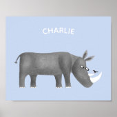 Niedlich Rhinoceros Animal Lover Individuelle Name Poster (Vorne)