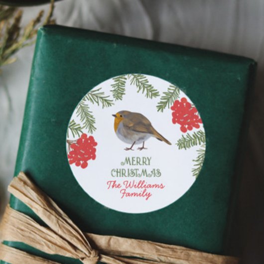 Niedlich Robin Familienname Weihnachten Runder Aufkleber