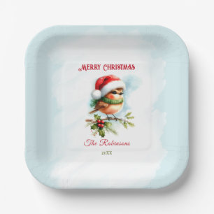 Niedlich Robin In Weihnachtsmannmütze Klassischer  Pappteller