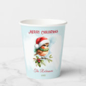 Niedlich Robin In Weihnachtsmannmütze Klassisches Pappbecher (Rückseite)