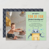 Niedlich Robot | Kindergeburtstag Party Foto Einla Dankeskarte (Vorne/Hinten)