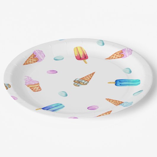 Niedlich Romantische Eiscreme und Popsiv Geburtsta Pappteller (Schrägansicht)