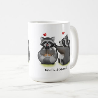 Niedlich Romantischer Cartoon Raccoon Couple Kaffe Kaffeetasse