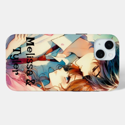 Niedlich-Romantisches Anime-Paar Personalisiert Case-Mate iPhone Hülle (Rückseite (Horizontal))