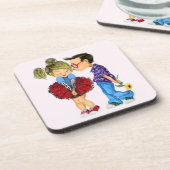 Niedlich Romantisches Paar - Liebe - Kiss Getränkeuntersetzer (Linke Seite)