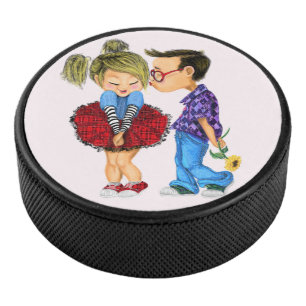 Niedlich Romantisches Paar - Liebe - Valentinstag Eishockey Puck