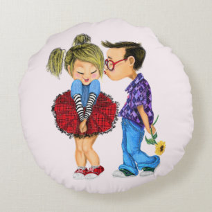 Niedlich Romantisches Paar - Liebe - Valentinstag Rundes Kissen