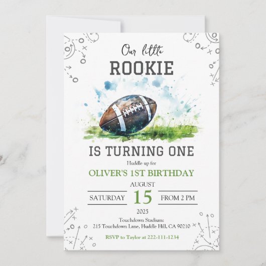 Niedlich Rookie Football Einladung 1. Geburtstag (Vorderseite)