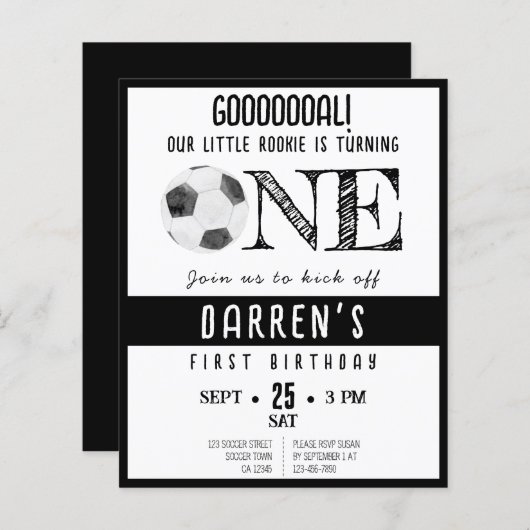 Niedlich Rookie Soccer Budget Black 1. Geburtstag (Vorne/Hinten)