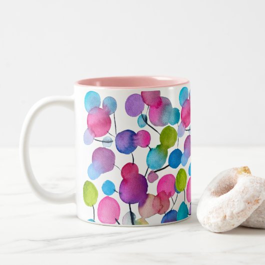 Niedlich rosa abstrakte Kunstbaum Zweifarbige Tasse (Mit Donut)