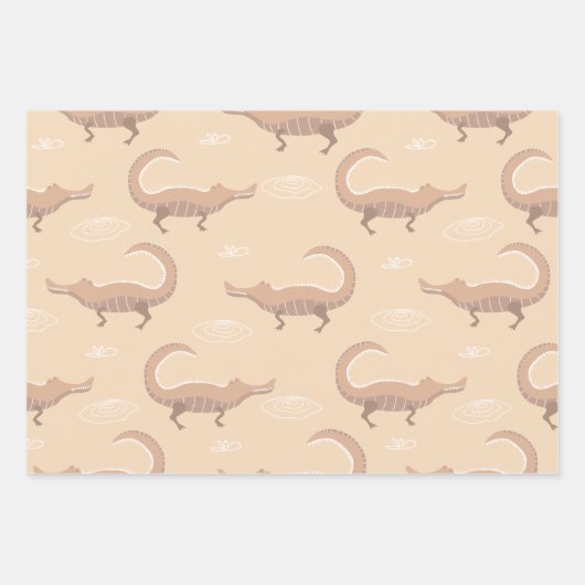 Niedlich rosa Alligator Geschenkpapier Set (Vorderseite)