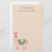 Niedlich rosa Alpaka zeichnend mit mehrfarbiger De Briefpapier (Vorne/Hinten)