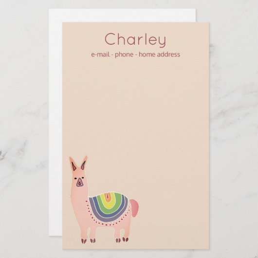 Niedlich rosa Alpaka zeichnend mit mehrfarbiger De Briefpapier (Vorne/Hinten)