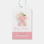 Niedlich rosa Alphabetblöcke mit Blume Geschenkanhänger (Vorderseite)