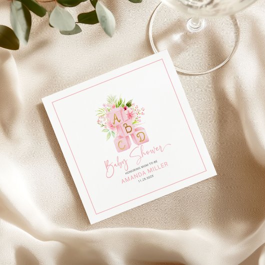 Niedlich rosa Alphabetblöcke mit Blume Serviette