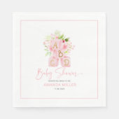 Niedlich rosa Alphabetblöcke mit Blume Serviette (Vorderseite)