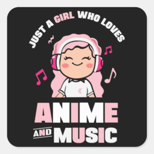 Niedlich-Rosa-Anime-Girl   für Anime & Music Lover Quadratischer Aufkleber