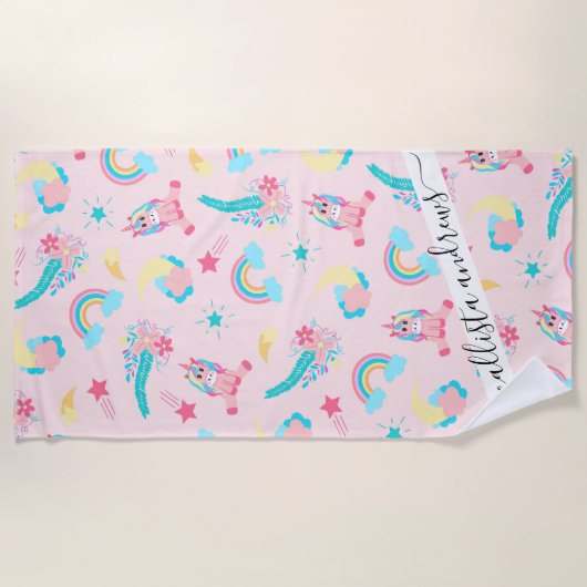 Niedlich rosa Aquamarine Einhornbahn Regenbogen Strandtuch (Vorderseite)
