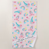 Niedlich rosa Aquamarine Einhornbahn Regenbogen Strandtuch (Vorderseite)