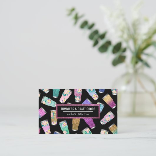 Niedlich rosa Aquamariner Glitzer Tumbler Crafter Visitenkarte (Stehend Vorderseite)