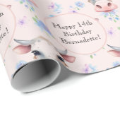 Niedlich rosa Aquarellkuh-Farm Tiertext Geschenkpapier (Rolleneckpunkt)
