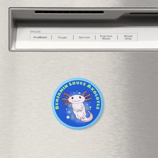 Niedlich-rosa axolotal mit blauen Bläschen Haustie Magnet (In Situ (Geschirrspüler))