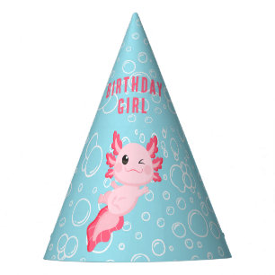 Niedlich rosa Axolotl Unterwasser Thema Geburtstag Partyhütchen