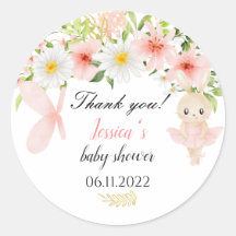 Niedlich rosa Ballerina Babydusche Party Aufkleber