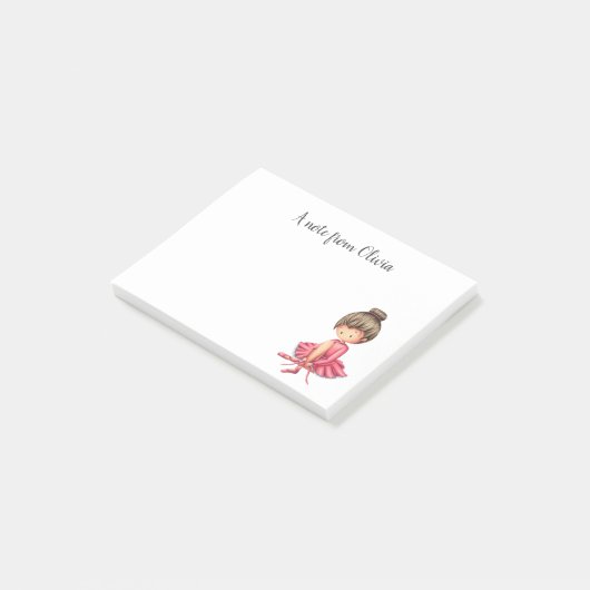 Niedlich rosa Balletttänzerin Post-it Klebezettel (angewinkelt)