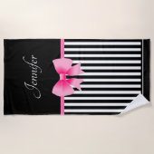 Niedlich rosa Band schwarz und weiß Streifen Strandtuch (Vorderseite)