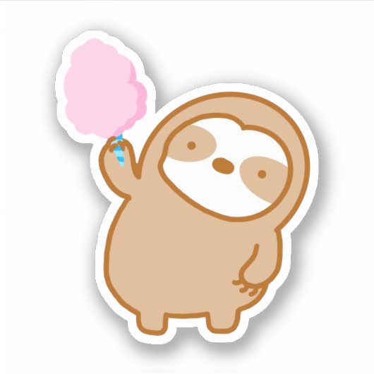 Niedlich-rosa Baumwolle Candy Sloth Vinyl Sticker (Vorderseite)