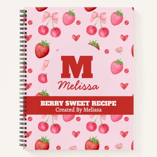 Niedlich Rosa Berry Sweet Monogram Rezept Notizblock (Vorderseite)