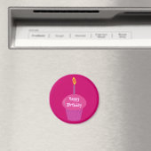 Niedlich rosa Birthday Cupcake & Candle Custom Magnet (In Situ (Geschirrspüler))