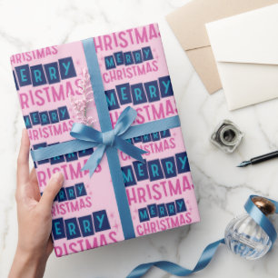 Niedlich Rosa & Blau Fröhliches Weihnachtsmuster N Geschenkpapier