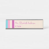 Niedlich rosa Blau und Beige Streifen Name des Leh Schreibtischnamensplakette (Vorderseite )
