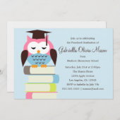 Niedlich Rosa/Blaue Eule | Einladung zur Graduiert (Vorne/Hinten)