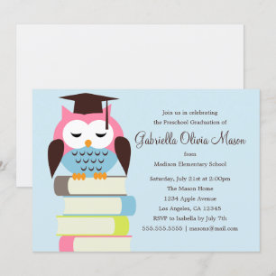 Niedlich Rosa/Blaue Eule   Einladung zur Graduiert