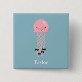 Niedlich-rosa-blaue Kawaii-Quallen Button (Vorderseite)