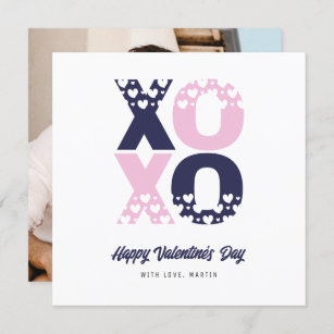 Niedlich-rosa-blaue XOXO-Foto Valentinstag-Karte Feiertagskarte